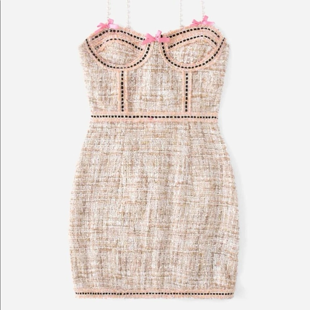Pearl Strap Tweed Dress